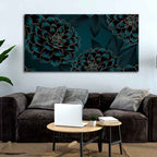 VIBECRAFTS Canvas Paintings for Living Room Drawing Room Golden Flowers Dahlia And Leaves Canvas Wall Painting Fitted With Wooden Frame For Home | Office | Living Room | Gifts (PTVCH_2536)