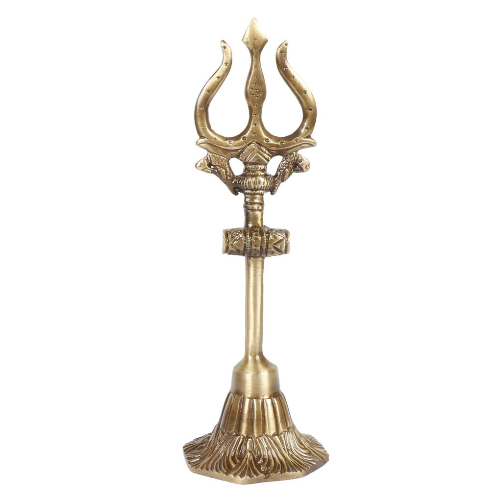ARTVARKO Lord Shiva Brass Trishul with Damru on Stand for Pooja Room 8 Inches