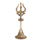 ARTVARKO Lord Shiva Brass Trishul with Damru on Stand for Pooja Room 8 Inches