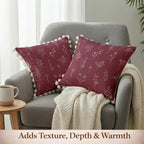 STITCHNEST 'Little Meadow Series' Tassled Cushion Cover | Set of 2 | Floral Cushion Cover 16 inch x 16 inch