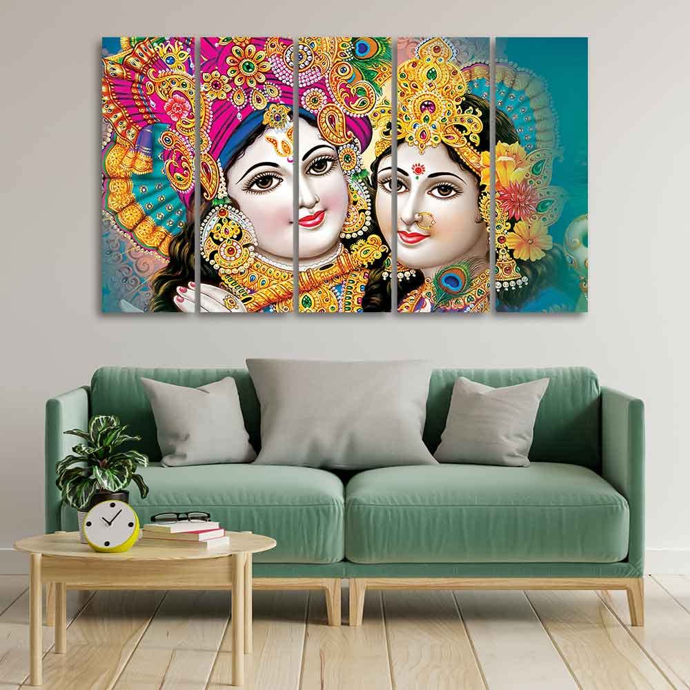 VIBECRAFTS Beautiful Radha Krishan Canvas Wall Painting Five Pieces For Home|Office|Living Room|Gift (PTVC5Pcs4_8582)