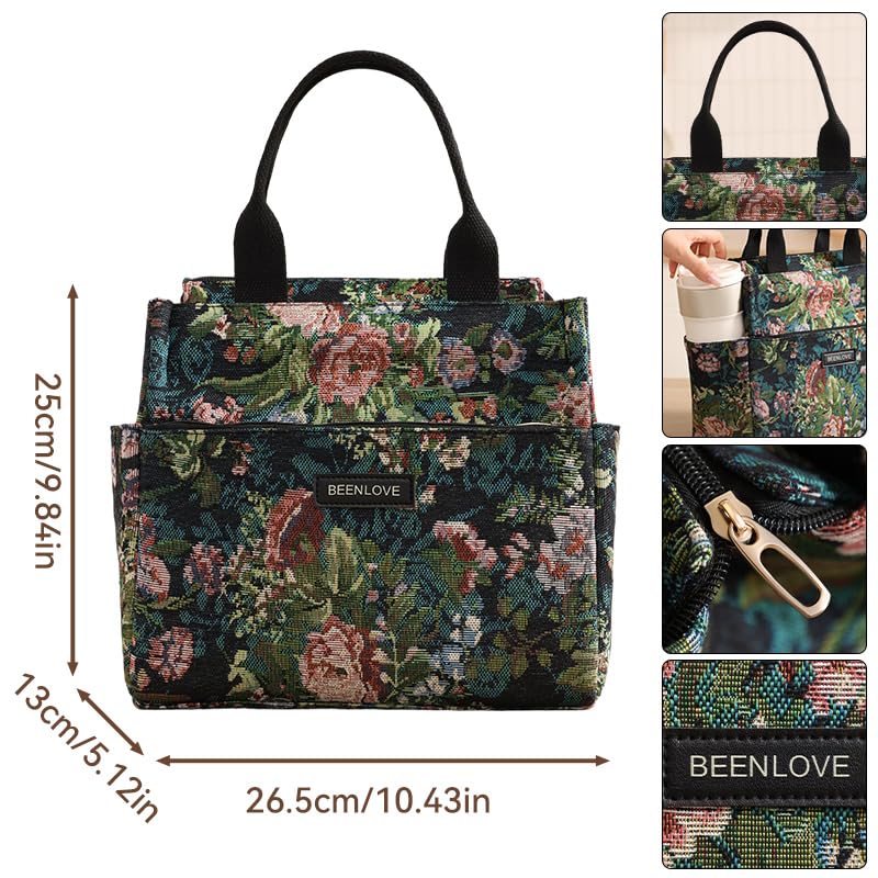 THE CURIO SHELF Thermal Lunch Bag for Women | Insulated Waterproof Tiffin Tote with Zipper & Multiple Pockets | Reusable Meal Storage Bag for Office, Travel & School