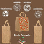 SAINIK'S - Access to Quality Jute Shopping Grocery Printed Bag with Cotton Rope Handle for Men and Women with Zip (Multicolor) (Pack of 12)