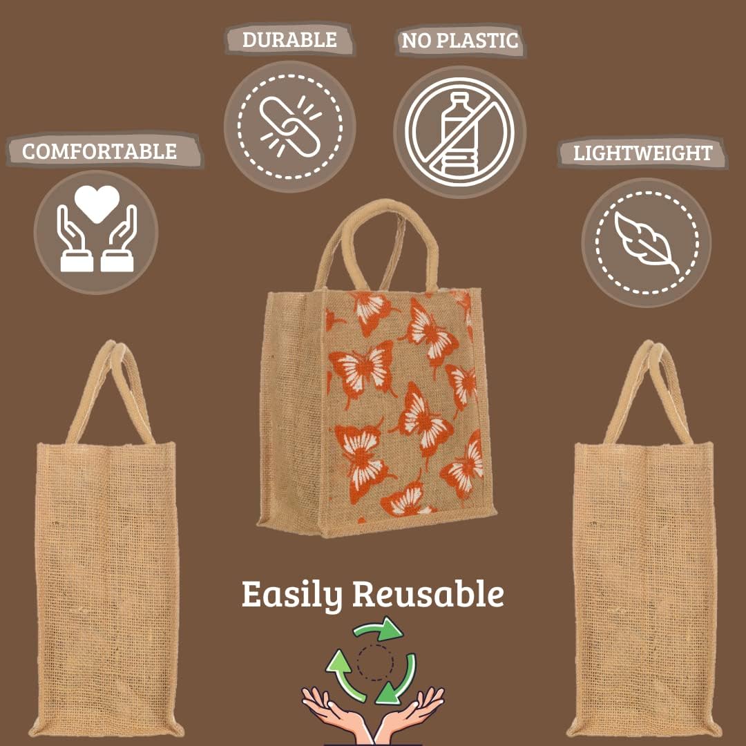 SAINIK'S - Access to Quality Jute Shopping Grocery Printed Bag with Cotton Rope Handle for Men and Women with Zip (Multicolor) (Pack of 12)