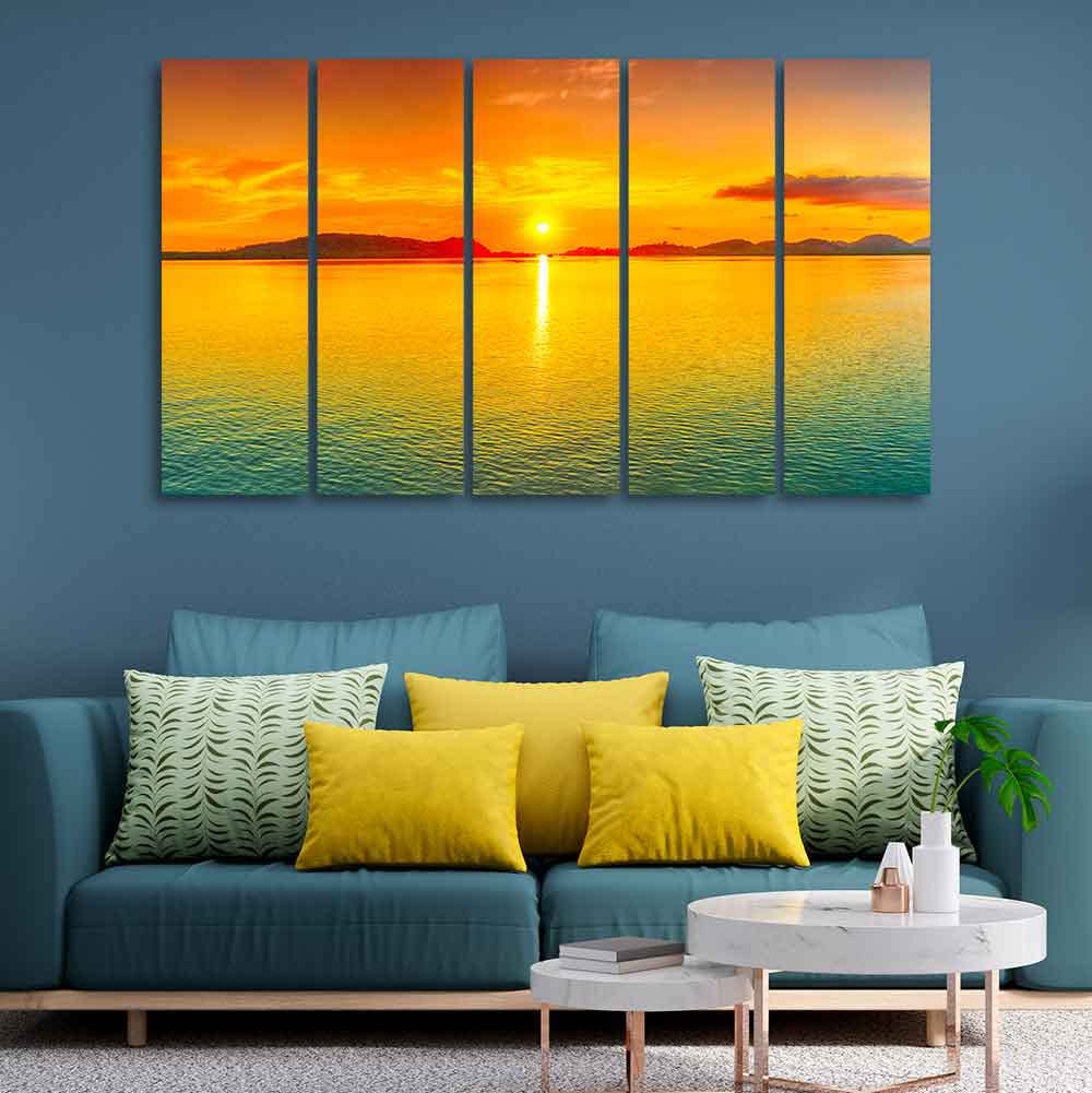 VIBECRAFTS Beautiful Sunset Horizon Five Pieces Canvas wall Painting For Home|Office|Living Room|Gift (PTVC5Pcs4_8589)