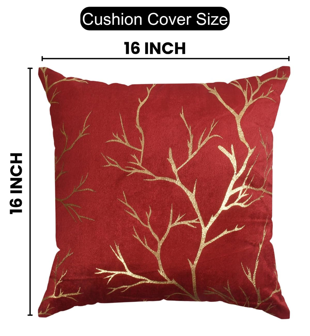 Stuffique Velvet Foil Cushion Covers Decorative Merry Christmas, Valentine Day 16 inch x 16 inch Set of 2, Maroon