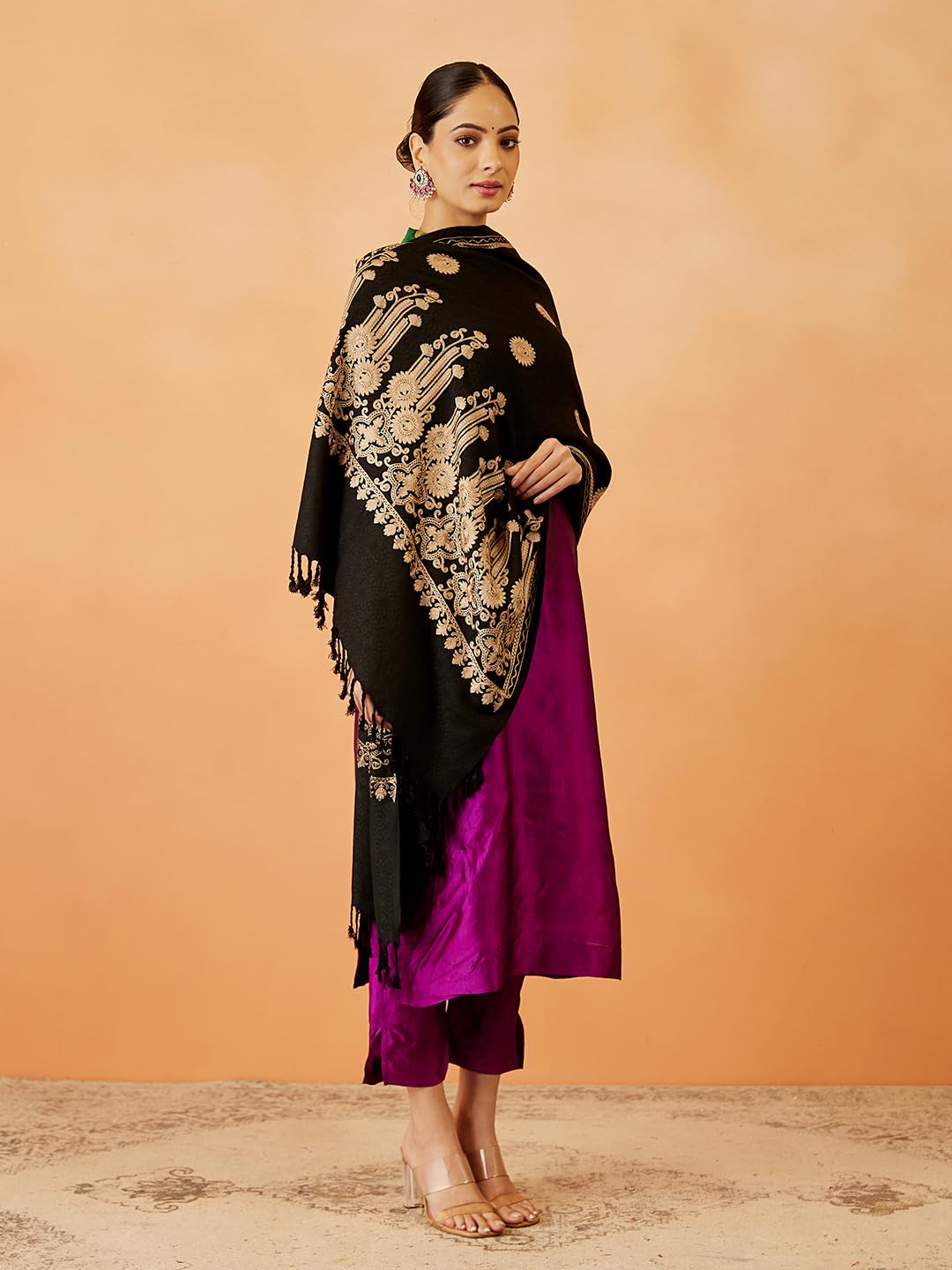 Pashmoda Women Nafeesa Kashmiri Aari Embroidery Stole, Shawl, & Wrap, Luxury Pashmina Evening Wrap (Size: 71X203 CM)