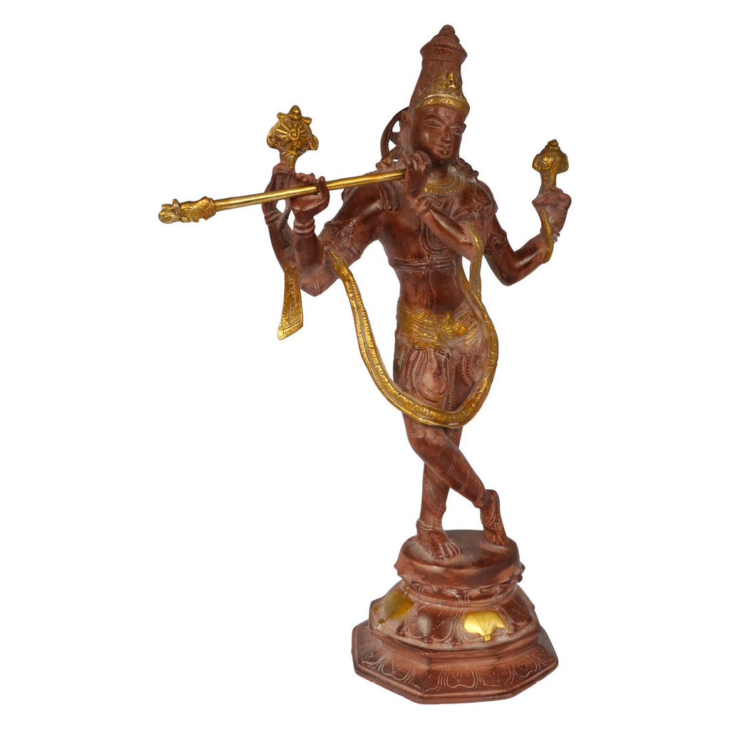 ARTVARKO Brass Krishna Bhagwan Murti -18 Inches Kishan Idol Statue for Home Mandir Office Temple Marriage Gift (Rare Gold Antique Dust Finish)