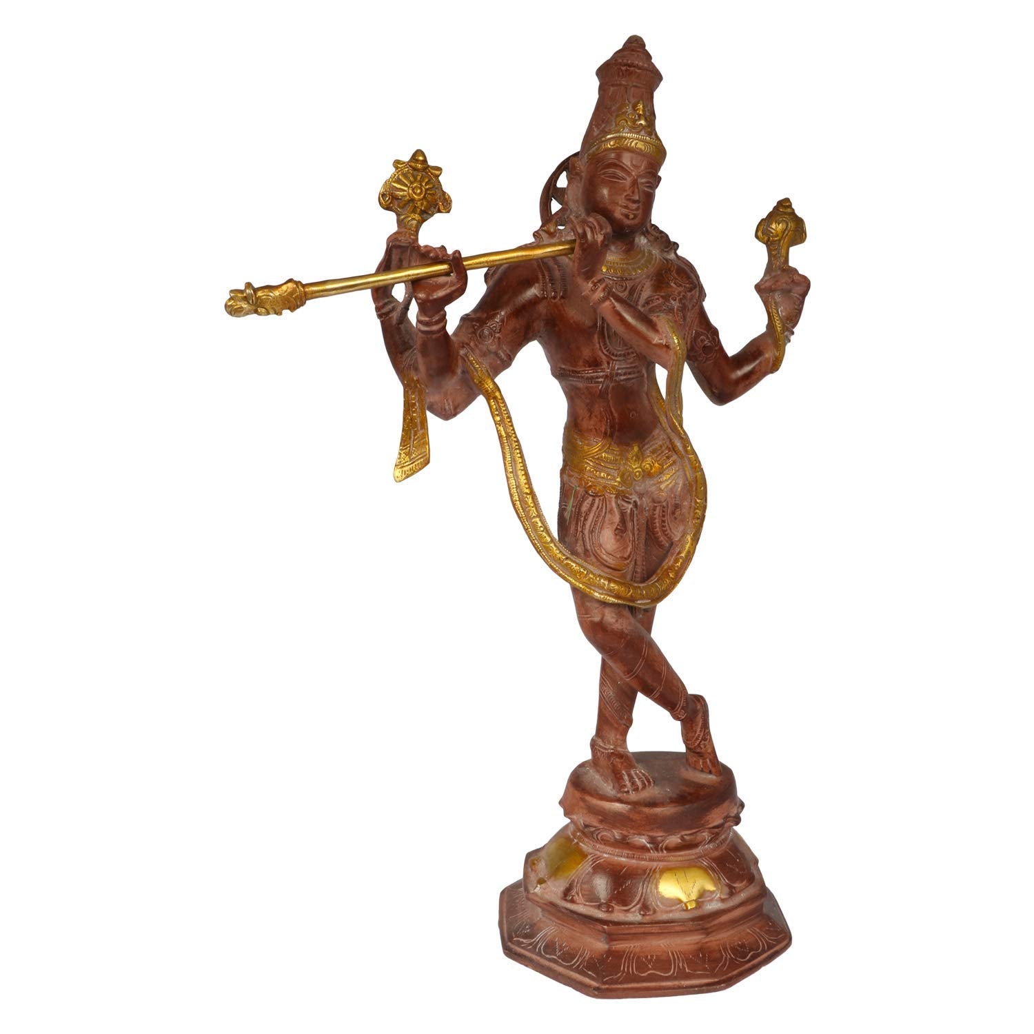 ARTVARKO Brass Krishna Bhagwan Murti -18 Inches Kishan Idol Statue for Home Mandir Office Temple Marriage Gift (Rare Gold Antique Dust Finish)