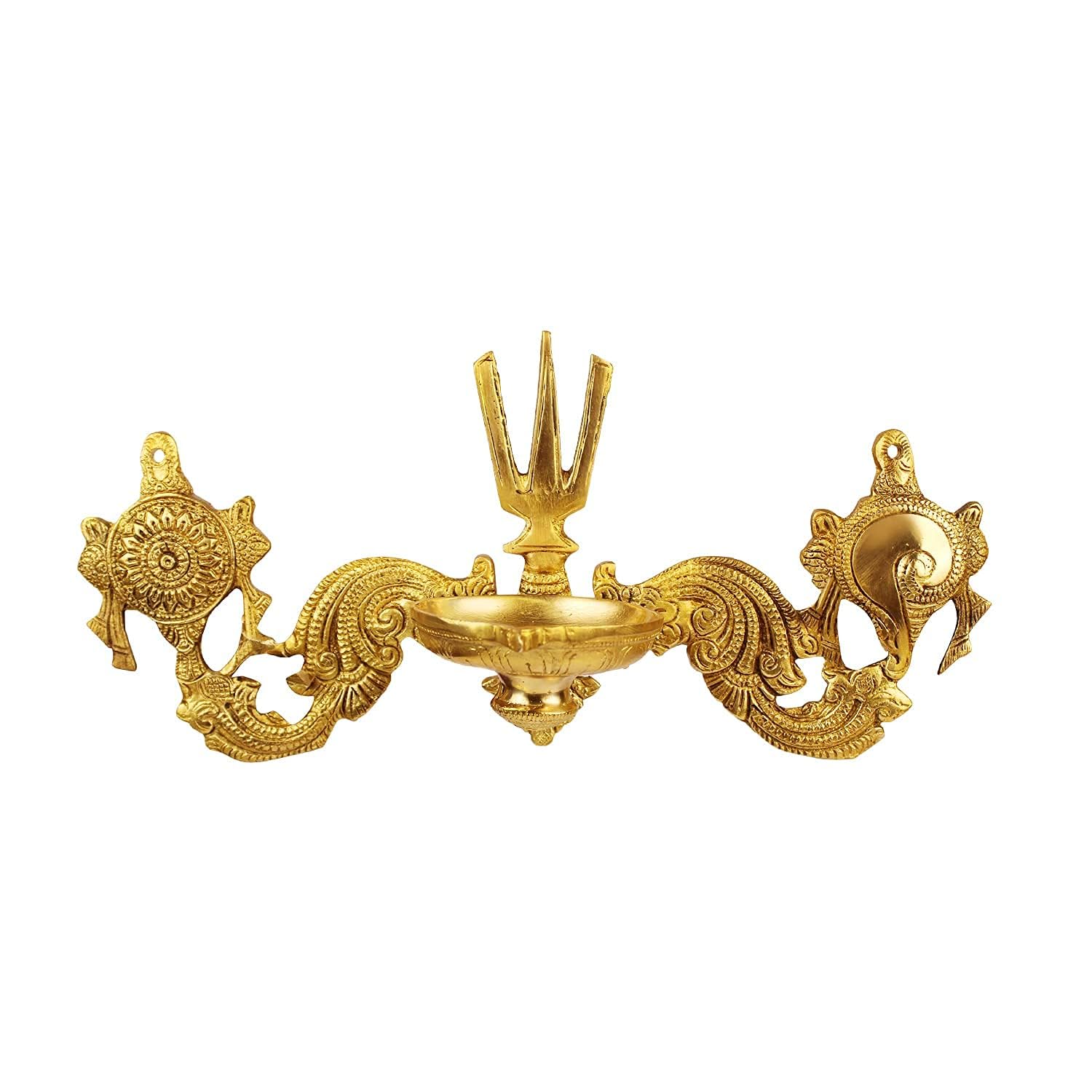 Svarup Inch6 Inch Brass Shankh Chakra Namah Diya: Vishnu Showpiece, Gold Color, Small