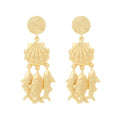 FTK® Conch Shell & Fish Pendant Earrings – Ocean-Inspired Metal Jewelry