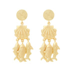FTK® Conch Shell & Fish Pendant Earrings – Ocean-Inspired Metal Jewelry