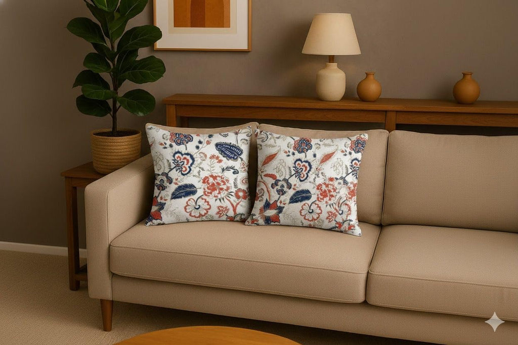 AMAZE ATTIRES Velvet Cushion Cover 18x18 Inch – Set of 7 Decorative Throw Pillow Covers for Sofa, Couch or Bed – Designer Printed Square Cushion Covers – Home Decor (Blue Red Floral)