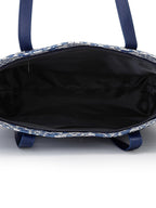 Aquatan Denim Blue Ikat Print Canvas Tote Bag | Eco Friendly Shopping Handbag | Cotton Handbag for Women’s Daily, College and Office - Black - Pack of 1