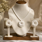 KRITAARTH White Beaded Floral Jewelry Set for Women | Handmade Flower Necklace with Matching Stud Earrings | Elegant Pearl Bead Choker Set | Party , Wedding, Bridal, Festive & Traditional Jewellery Gift