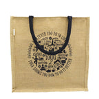 JUTEKA Yoga Print Eco Friendly Jute Bag for Shopping, Lunch, Tiffin, Office, Grocery with Zip Closure and Padded Cotton Handles…