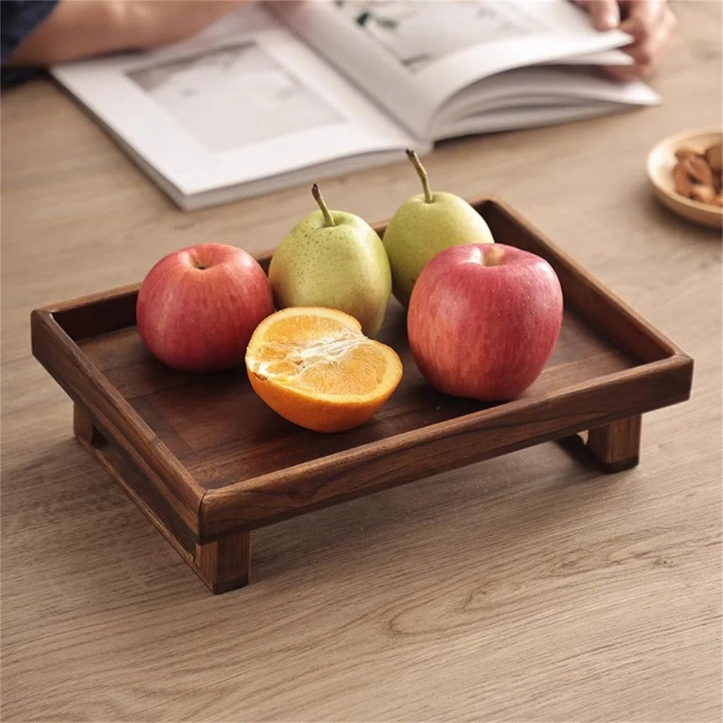WOOD ART STORE Wooden Brown Fruit Tray | Rustic Tray for Friut Display, Serving, Decoration, Storage Home Decor (Pack of 1)