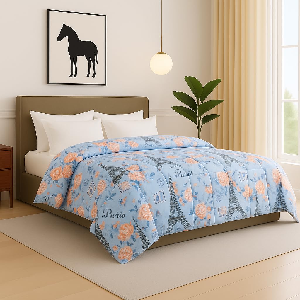 linenaffairs Bed Comforter - Single Size - Pairis - 300 GSM Quilt Blanket Rajai – Winter Warm Down Alternative Duvet Insert with Corner Ties Kafalo