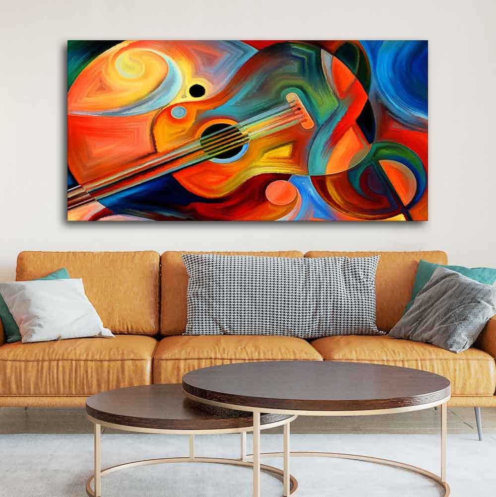 VIBECRAFTS Canvas Paintings for Living Room Drawing Room Colorful Abstract Guitar Canvas Wall Painting Fitted With Wooden Frame for Home | Office | Gift (PTVCH_2433)