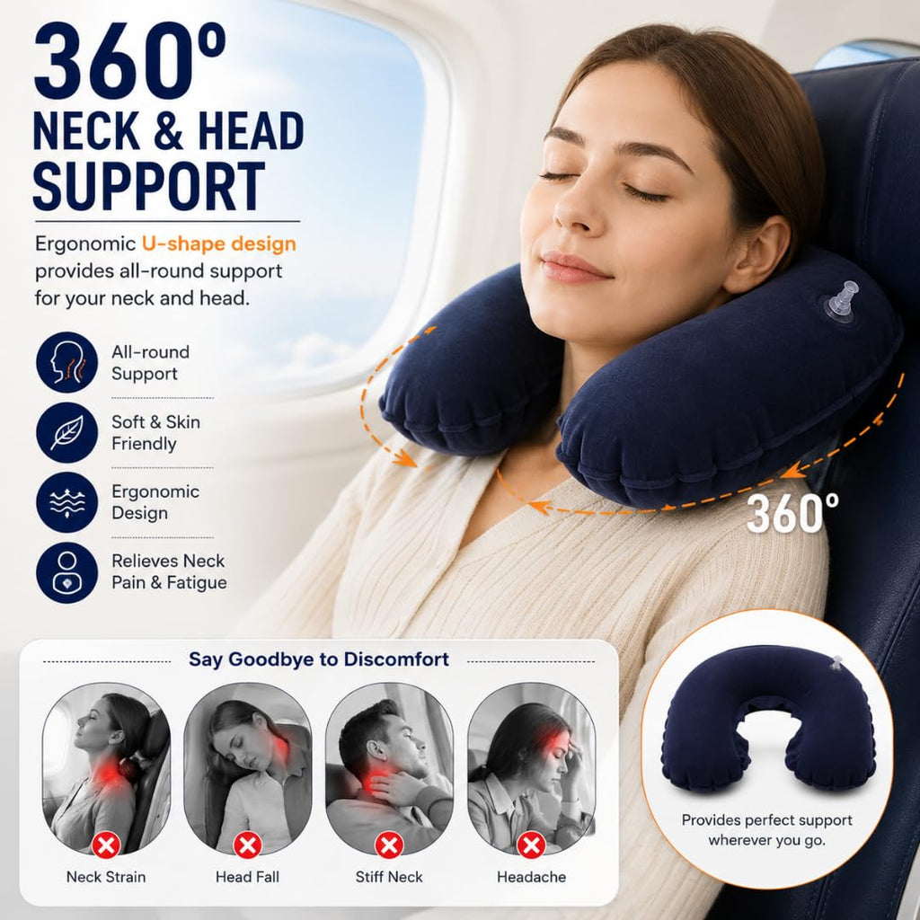 Chumbak Travel Pillow for Flights | Neck Rest for Travel with Eyes Mask for Sleeping | Travel Accessories for Women | Gifts for People Going Abroad