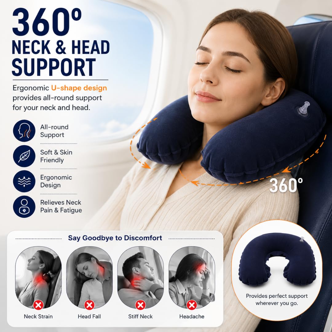 Chumbak Travel Pillow for Flights | Neck Rest for Travel with Eyes Mask for Sleeping | Travel Accessories for Women | Gifts for People Going Abroad