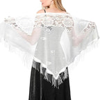 Alexvyan Floral Design Triangle Lace Stole and Wraps for Evening Dresses with Tassels for Evening Party Mesh Wedding Shawls for Summer