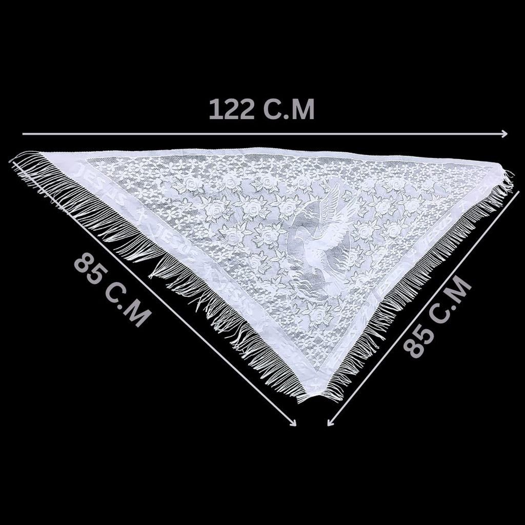 Devino Ora White Lace Triangle Church Scarf/Shawl/Veil (White Jesus) -1