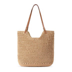 PALAY Tote Bag for Woman Crochet Beach Shoulder Bags with Leather Strap