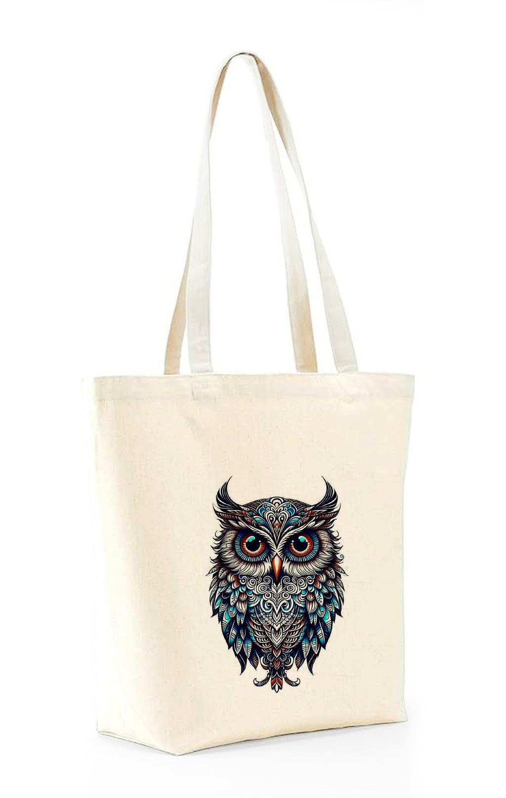 Heu Owl Printed Canvas Tote Bag | Eco-Friendly Reusable Cotton Shoulder Bag | Artistic Bird Design Shopping Tote for Women & Men