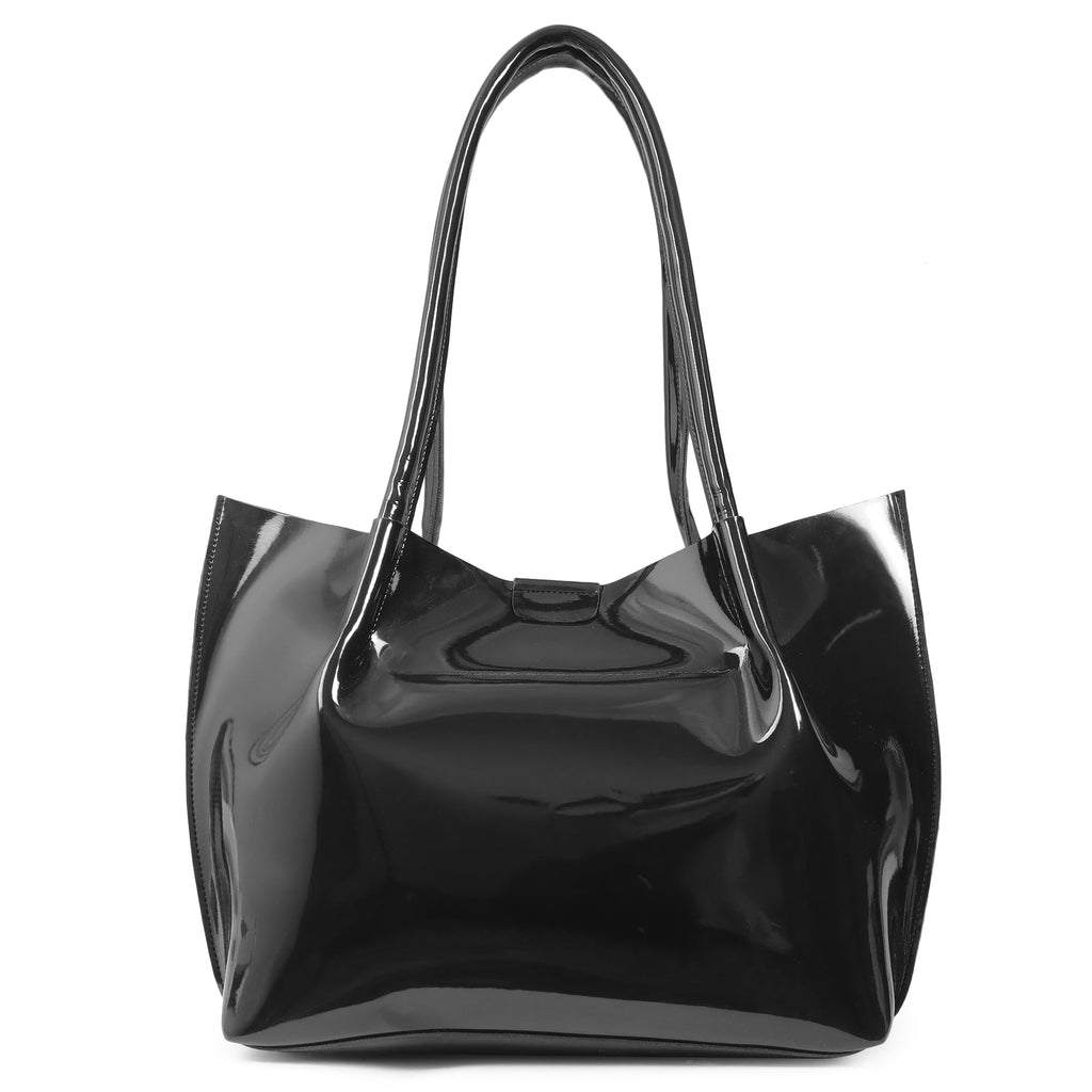 Carrylux Womens Casual Patent Synthetic Leather Tote Bag,Handbag For Ladies (Black)