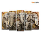 VIBECRAFTS Beautiful Elephants Premium Wall Painting Set of Five Pieces For Home|Office|Living Room|Gift (PTVC5Pcs2_6519)