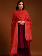 Pashmoda Women Aabroo Kashmiri Jamawar Woven Shawl, Kaani Jacquard Shawls, Stoles, Wraps, Luxury Pashmina Evening Wrap (Size: 40X80 Inches, Red Color) SECS58
