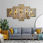 VIBECRAFTS 5 Pieces Buddha In Thailand Temple Premium Wall Painting For Home|Office|Living Room|Gift (PTVC5Pcs1_5510)