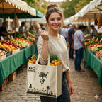Cotton Canvas Shopping Bag with Pockets for Vegetables and Grocery (LxHxW :15 x15 x 7 Inch, Medium Size)