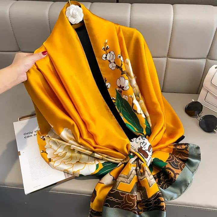 SWANKY Silk Stoles For Women Stylish Latest, Scarf for ladies & Girls, Head Neck Scarves, duppatta for girls (Yellow)