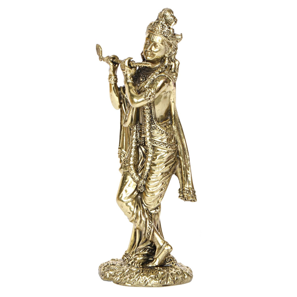 ARTVARKO Brass Krishna Idol Statue Playing Flute for Puja Mandir Krishna Murti 6 Inch
