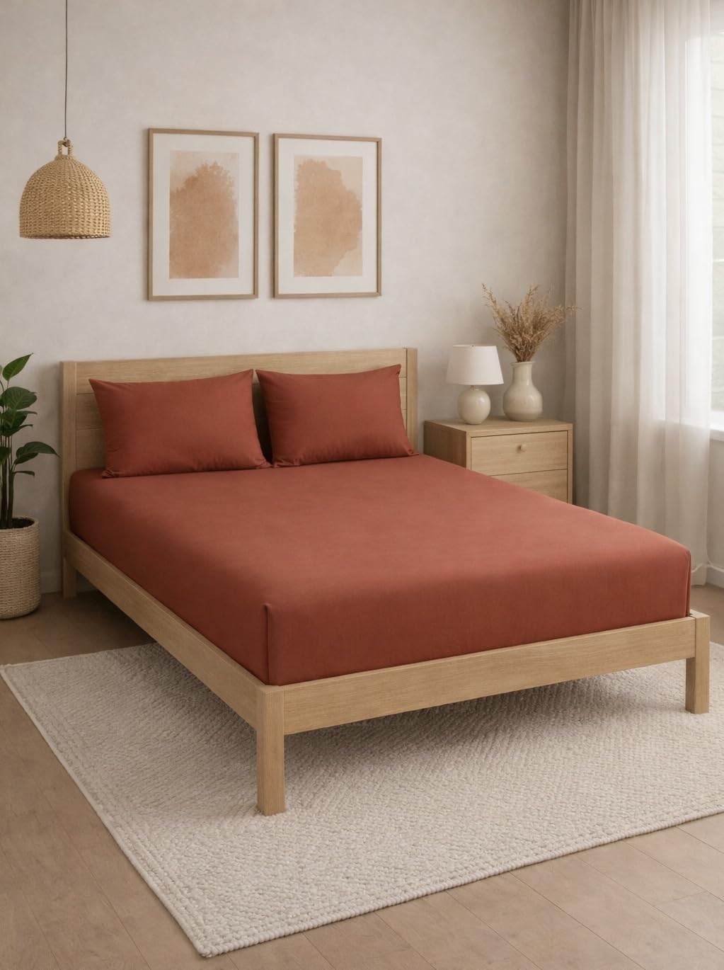 THE HOME STYLE Solid Cotton Feel Pillow Covers (18 x 28 inches, Set of 2 Pcs) | 300 TC | Super Soft & Smooth (Terracotta)