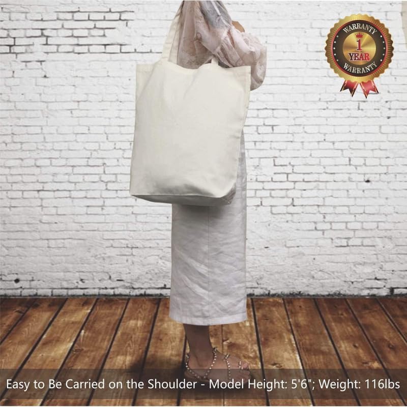 Metsi Canvas Tote Bag for Women, Plain Cotton Reusable Washable Tote Bag for Custom Painting and DIY Craft, Groceries Shopping Beach School Gym Gifts, Eco Friendly Blank Canvas Bag - Pack of 6, Beige