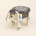 ATRANGI STUDIO White Colourful Handpainted Wooden Elephant Stool Cum Showpiece | Mango Wood Traditional Multipurpose Stool for Living Room Decor & Mandir | Perfect for Plant Stand | 8x8x10 inch