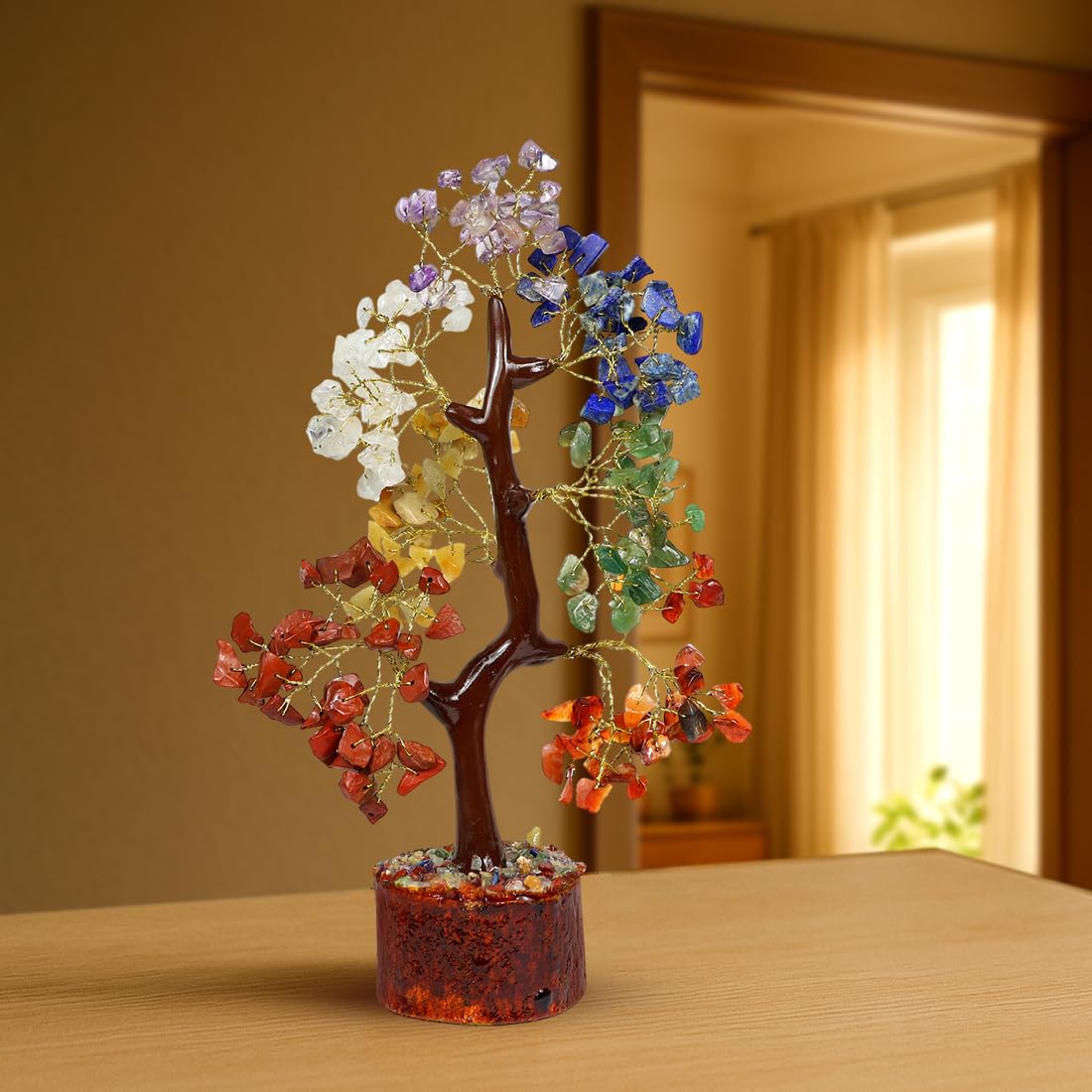 Reiki Crystal Products 7 Chakra Crystal Stone Tree | Natural Seven Chakra Gemstone Tree for Balance, Meditation, Focus, Harmony & Positive Energy | Home Office Décor, Vastu & Feng Shui Gift