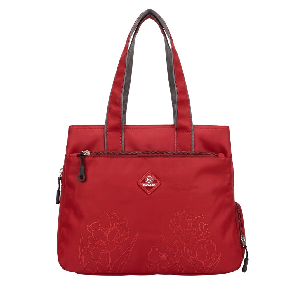 Bag-Age HB55 Tote Handbag for Girls & Women, Water Resistant Office Work Bag with Umbrella Pocket, Large Capacity Shoulder Bag for Work, Travel & Daily Use (Red)