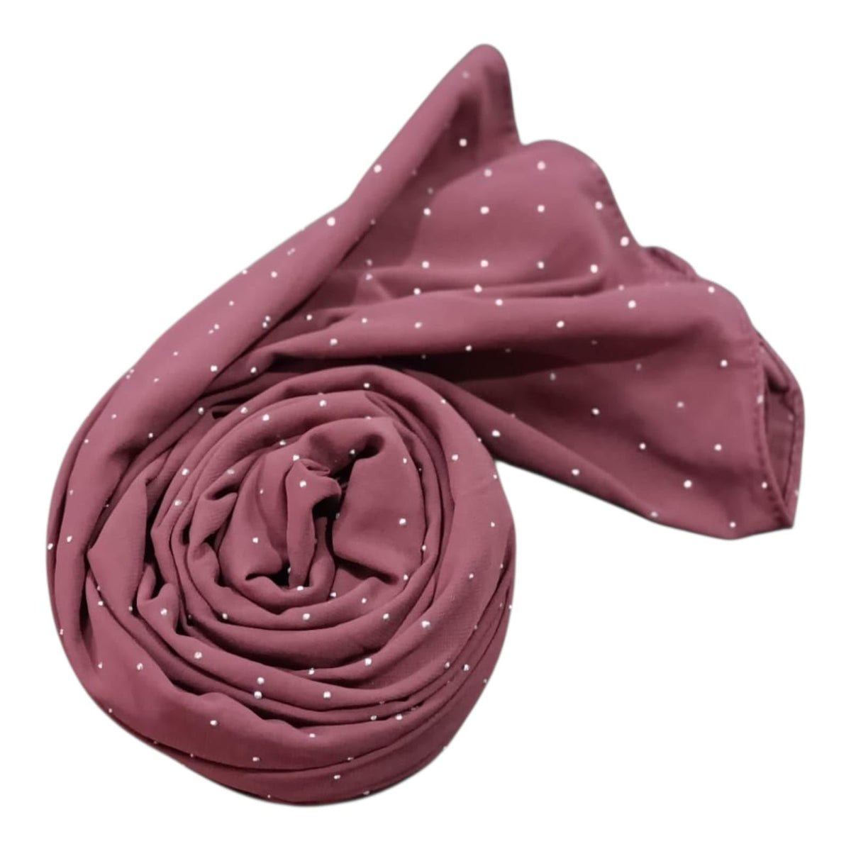Premium Rhinestone Hijab | Korean Georgette | 70 x 30 Inch | Sparkle Scarf for Women | Soft & Lightweight Fabric (DARK TEA PINK)