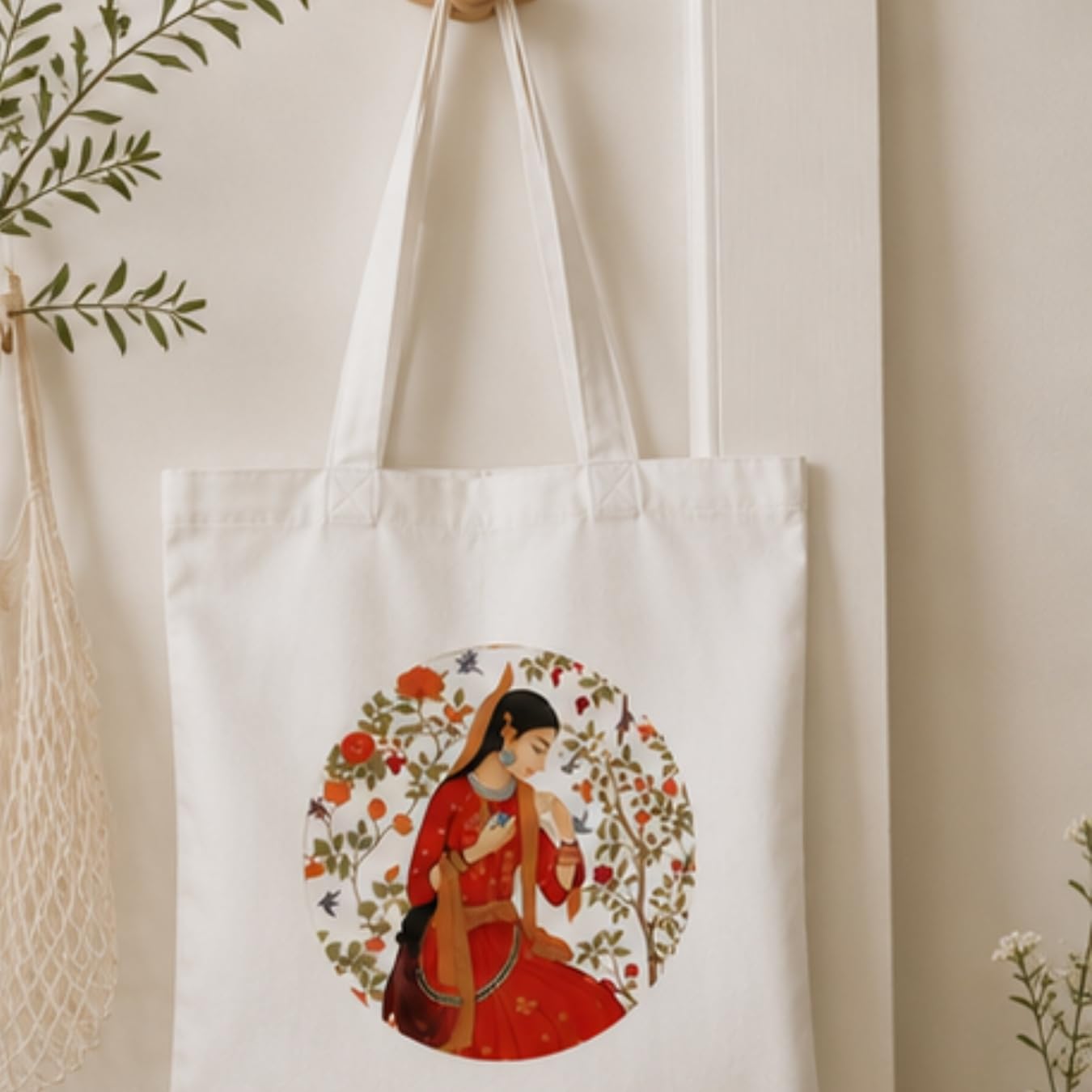 Adorvue Premium Rajasthani-Inspired Art Printed Tote Bag Stylish Eco-Friendly Cotton Handbags, Canvas Bags for College, Shopping, Office, Travel, Grocery Runs, Beach Day and Casual Outings Pack of 2