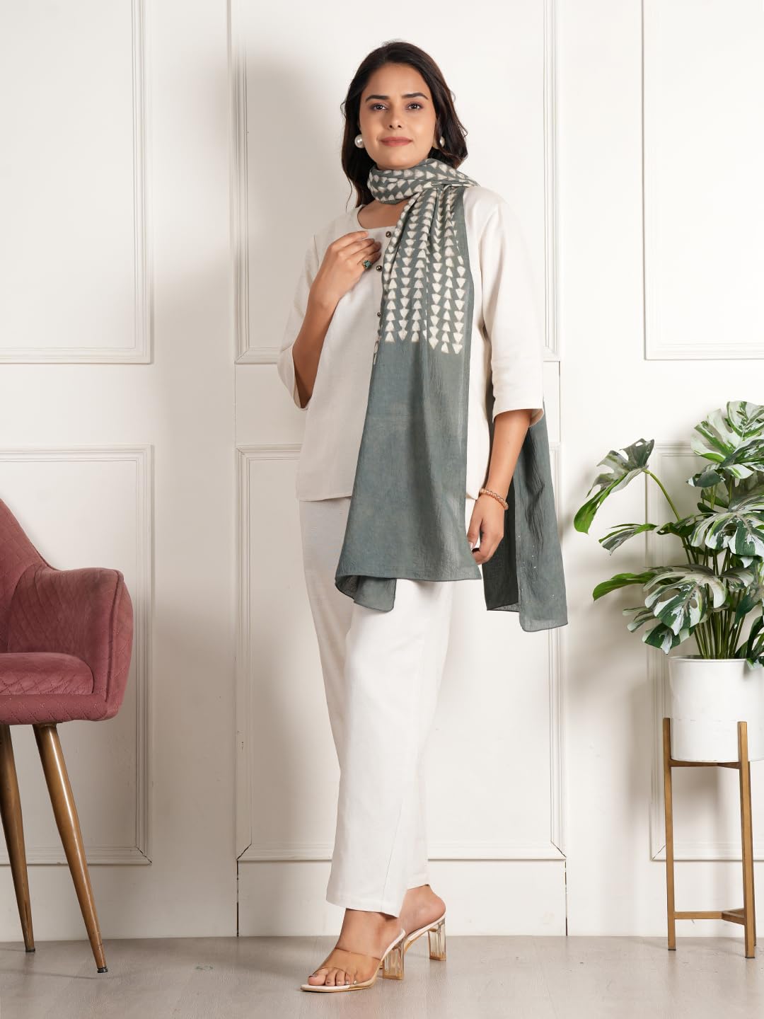 STYLE SHOES Stole/Scarf For Female Colour- Grey Soft Cotton Blend Ethnic Printed Pattern Scarves