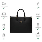 DOLLEDUP Womens Executive Large Sized Tote Bag With Adjustable & Detachable Sling Strap and Top Handles| Fits Upto 14'' Laptop | Tote Bags for Women for Office use, Work| Black