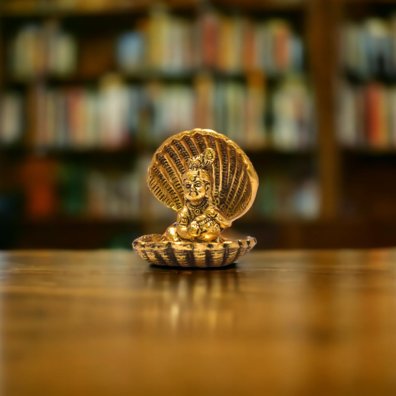KridayKraft Shri Krishna Sitting Under Seep Laddu Gopal with seep Base Metal Statue Showpiece Figurines,Religious Idol Gift Article.