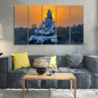 VIBECRAFTS Shiva Statue Canvas Wall Painting of Five Pieces For Home|Office|Living Room|Gift (PTVC5Pcs4_8669)