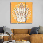 VIBECRAFTS 3 Pieces Shree Ganesh Ji Canvas Wall Painting Fitted With Wooden Frame For Home | Office | Living Room | Gifts (PTVC3Pcs1_9579)