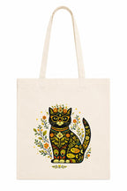 Kai Pai Co Cotton Tote Bag for Women, Indian Folk Art Prints, Casual Daily Use, Reusable Shoulder Bag,14 X 16 Inches - Madhubani, Kalamkari, Return Gifts (Persian Cat - Madhubani)