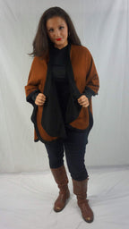 Cashmere Pashmina Group Women's Black and Chocolate Reversible Four Ply Wool Cape Coat, One Size